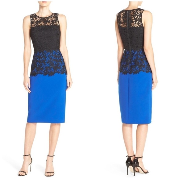 Sachin + Babi Dresses & Skirts - New!Sachin & Babi Noir Carolina Lace Overlay Sheath Black & Blue Midi Dress💙4,10